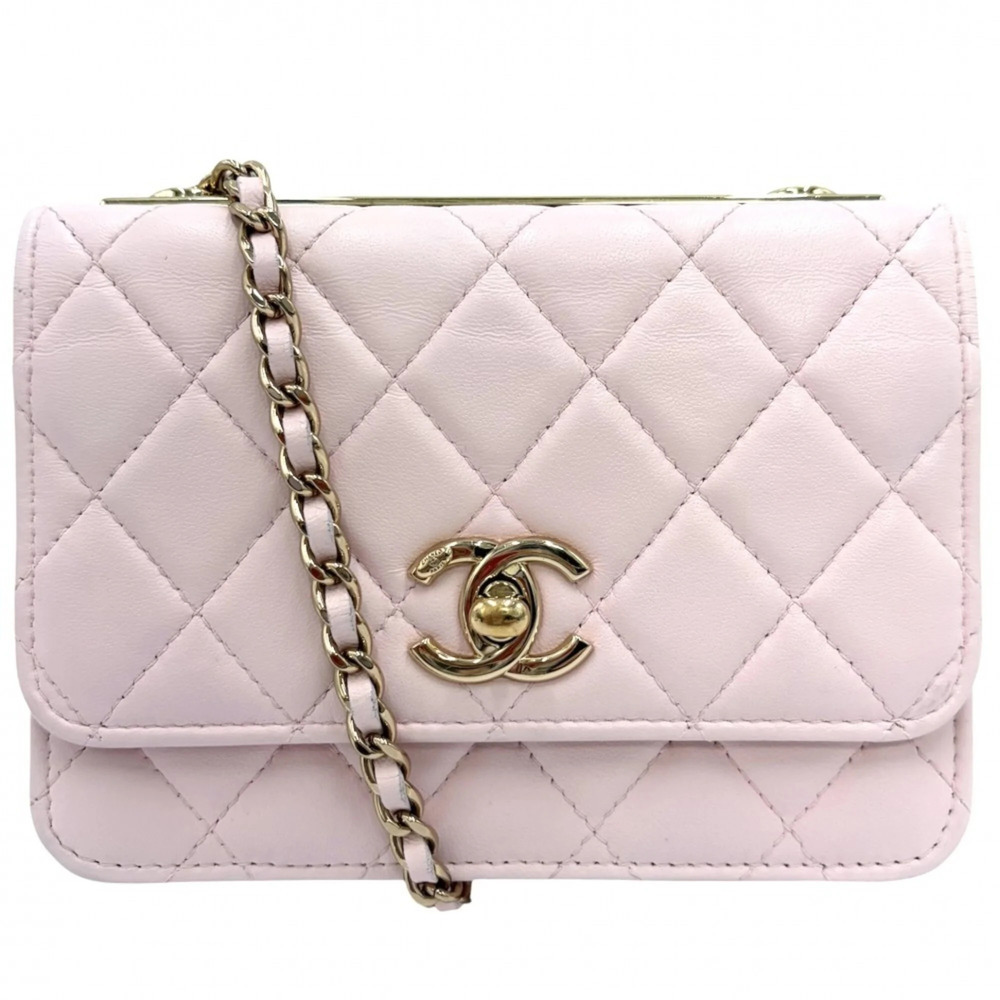 CHANEL Pink Lambskin Leather Logo Wallet